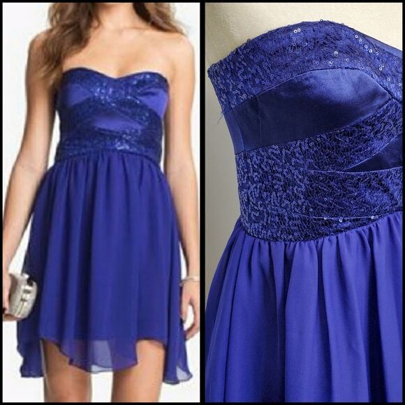 Y2K ADRIANNA PAPELL dress strapless royal blue‎ formal sequin M - Picture 13 of 13